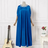 VONDA 2024 Elegant Women Satin Long Dress Autumn Maxi Sundress Elegant O-Neck 3/4 Bat Sleeve Casual Vestido Party Robe Oversize - Lootquake
