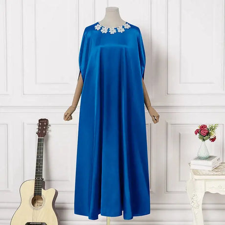 VONDA 2024 Elegant Women Satin Long Dress Autumn Maxi Sundress Elegant O-Neck 3/4 Bat Sleeve Casual Vestido Party Robe Oversize - Lootquake