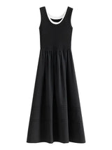 FSLE Classic Cleanfit Elegant Fake Two-pieces Vest Summer Women Long Dress 2024 New Versatile Casual A-Line Dress 24FS12982 - Lootquake