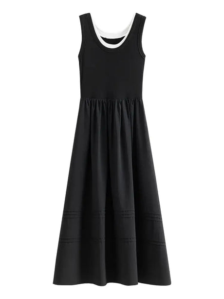FSLE Classic Cleanfit Elegant Fake Two-pieces Vest Summer Women Long Dress 2024 New Versatile Casual A-Line Dress 24FS12982 - Lootquake