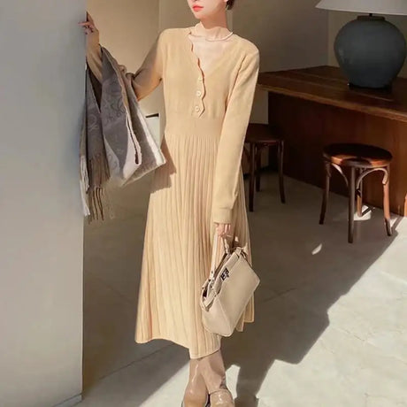 Sweater Long Dress For Woman Clothes Swing Casual Autumn Winter Knitted Korean Slim Long Sleeve Elegance Sweet Femal Clothing - Lootquake