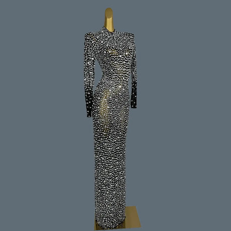 Stunning Evening Gown Long Dress Birthday Celebrate Luxurious Costume Sparkly Big Rhinestone Dancer Flashing Party Dress Gesebei - Lootquake