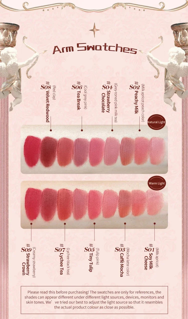 Flower Knows Strawberry Rococo Series Cloud Lip Cream Gloss à lèvres longue tenue Velvet Lip Tint Rouge à lèvres pour femmes Cosmétique
