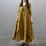 Women Elegant Linen White Dresses Bohemia Layering Vintage Robe Long Sleeve Loose Long Dress Female Autumn Vestidos - Lootquake