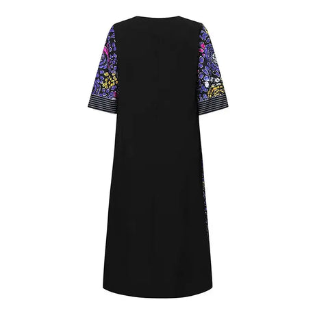 Plus Size Women Maxi Long Dress 2024 VONDA Vintage Half Sleeve Floral Printing Robes Dress Loose Oversize Vestido Streetwear - Lootquake