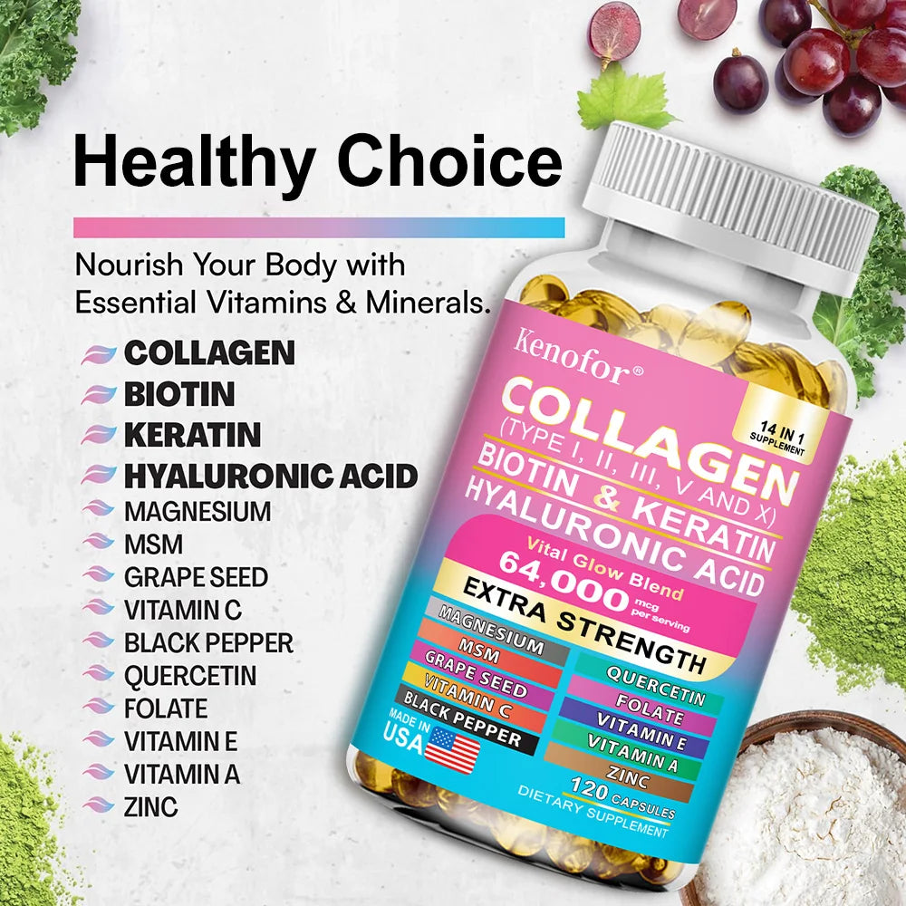 Complex Collagen Capsules, Brighten Skin Tone, Helps Joint, Cartilage & Cardiovascular, Hair, Nails, Digestive Health Supplement