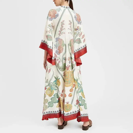 Ethnic Retro Spring Print Boho Long Dress Women Sexy Stand Collar Lace-up Party Dress Fall Long Sleeve Loose Ladies Maxi Dresses - Lootquake