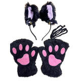 5Pcs Sets Cat Paw Gloves Winter Cute Cartoon Girl Open Finger Gloves Bell Headband Fox Cat Ear Headwear