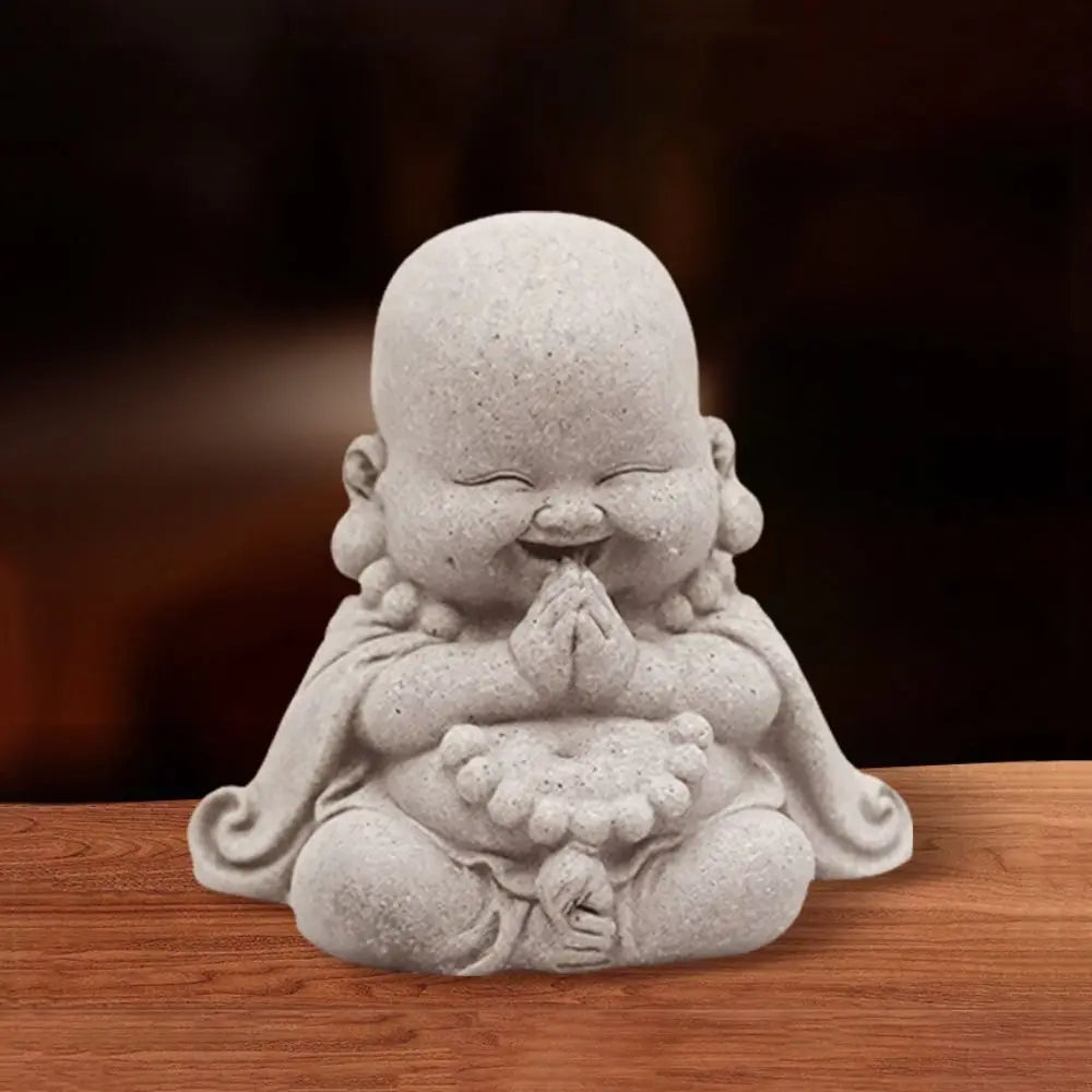 Adorno de Buda sonriente gordo de estilo chino, escultura de Buda de dibujos animados de arenisca verde, estatua de Buda tallada a mano