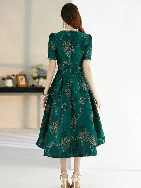 Women Summer Long Dress Elegant Boho Floral Jacquard Flower Dress Irregular Evening Party Dress Lady Ball Gown - Lootquake
