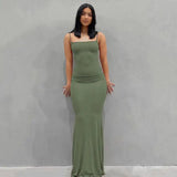 Dresses For Women 2023 Sexy Spaghetti Strap Black Long Dress Evening Y2k Sleeveless Solid Skinny Bodycon Maxi Vestidos - Lootquake