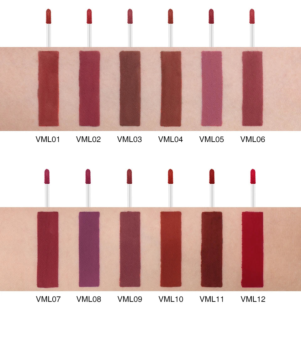 O.TWO.O 12 colores Lápiz labial mate aterciopelado de alta calidad Maquillaje de labios de larga duración Resistente al agua Fácil de usar Brillo labial líquido mate