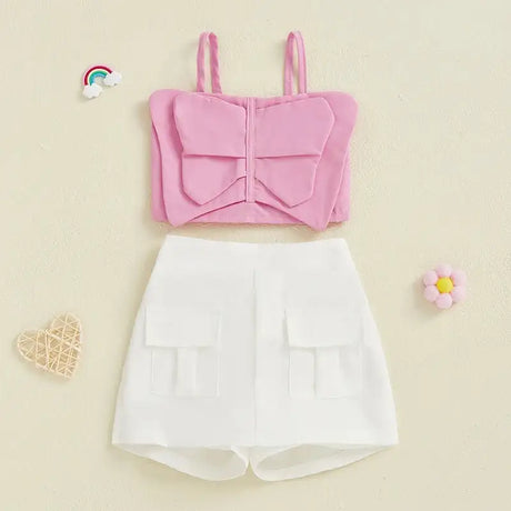 Adorable Baby Girl Sleeveless Top and Shorts Set with Cute Butterfly Print for Summer Outfit 2 Pieces Set - Lootquake
