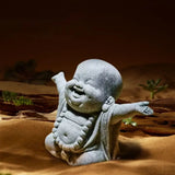 Adorno de Buda sonriente gordo de estilo chino, escultura de Buda de dibujos animados de arenisca verde, estatua de Buda tallada a mano