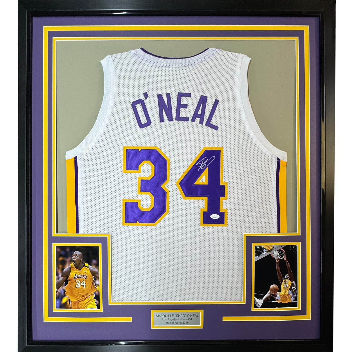 Camiseta de baloncesto blanca de Los Ángeles LA de Shaquille O'Neal, enmarcada, autografiada y firmada, 35 x 39, JSA COA