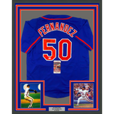 Camiseta de béisbol azul de Nueva York WSC 86, enmarcada, autografiada y firmada por Sid Fernández, 35 x 39, JSA COA