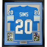 Camiseta de fútbol azul Detroit de 35 x 39, enmarcada, autografiada y firmada por Billy Sims 80 ROY JSA COA