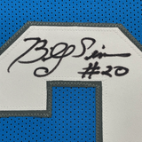 Camiseta de fútbol azul Detroit de 35 x 39, enmarcada, autografiada y firmada por Billy Sims 80 ROY JSA COA