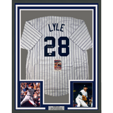 Framed Autographed/Signed Sparky Lyle 35x39 New York Pinstripe Baseball Jersey JSA COA