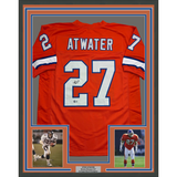Camiseta de fútbol retro naranja de Denver Beckett BAS COA enmarcada, autografiada y firmada por Steve Atwater, 35 x 39