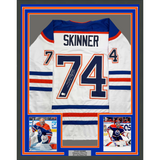 Framed Autographed/Signed Stuart Skinner 35x39 Edmonton White Hockey Jersey Beckett BAS COA