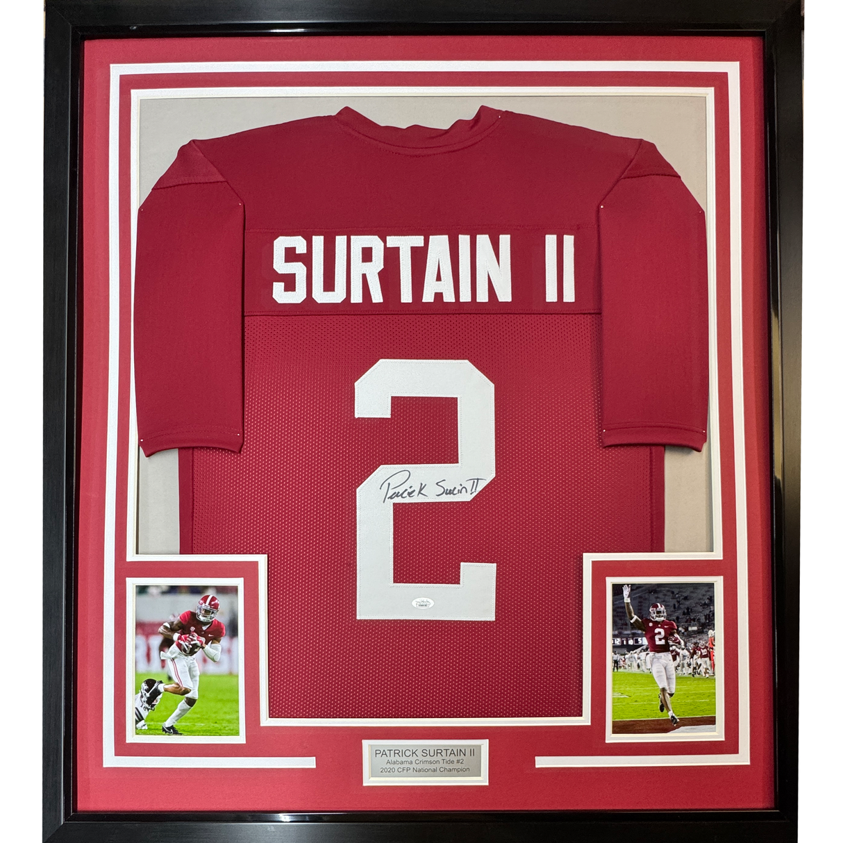 Camiseta de fútbol americano universitario de Alabama Red, enmarcada, autografiada y firmada por Patrick Surtain II, 35 x 39, JSA COA