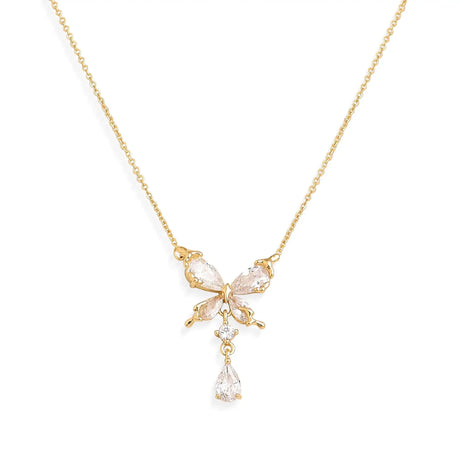 Sonateomber Gold Butterfly Rhinestone Pendent Necklaces for Women Dainty Cute CZ Crystal Dangle Layered Chain Necklace Prom Fashion Jewelry Gift - Lootquake