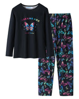 CYCHELRY Pyjama mignon papillon noir pour grandes filles, doux, manches longues, hiver, ensemble de nuit 2 pièces, taille 6