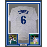Camiseta de béisbol blanca de Los Ángeles LA de 35 x 39 de Trea Turner, autografiada y firmada, enmarcada y Beckett BAS COA