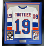 Camiseta de hockey blanca de Nueva York, enmarcada, autografiada y firmada por Bryan Trottier, HOF 97, 35 x 39, JSA COA