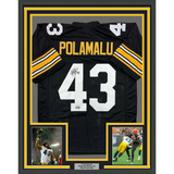 Camiseta de fútbol retro de Pittsburgh, negra, enmarcada, autografiada y firmada por Troy Polamalu, 35 x 39, JSA COA