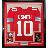 Camiseta de fútbol americano universitario enmarcada, autografiada y firmada por Troy Smith, 35 x 39, Heisman 06, Ohio State, color rojo, JSA COA