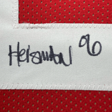 Camiseta de fútbol americano universitario enmarcada, autografiada y firmada por Troy Smith, 35 x 39, Heisman 06, Ohio State, color rojo, JSA COA