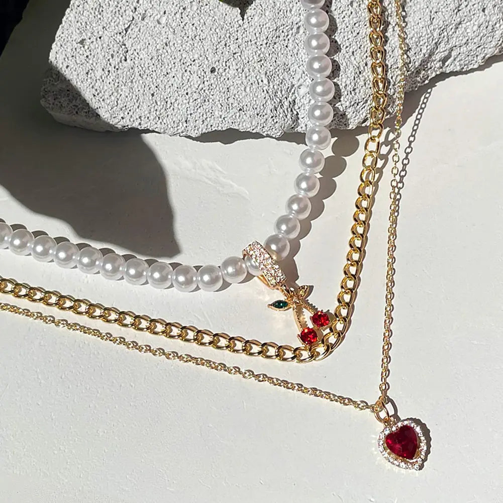 Multi-layer Pink Heart Crystal Pendant Necklaces - Lootquake