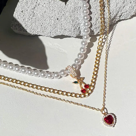 Multi-layer Pink Heart Crystal Pendant Necklaces - Lootquake