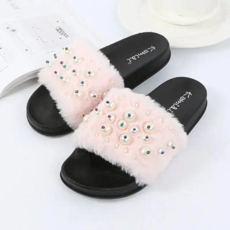 Pearl Shoes, Fur Shoes, Autumn-Winter Footwear - Lootquake