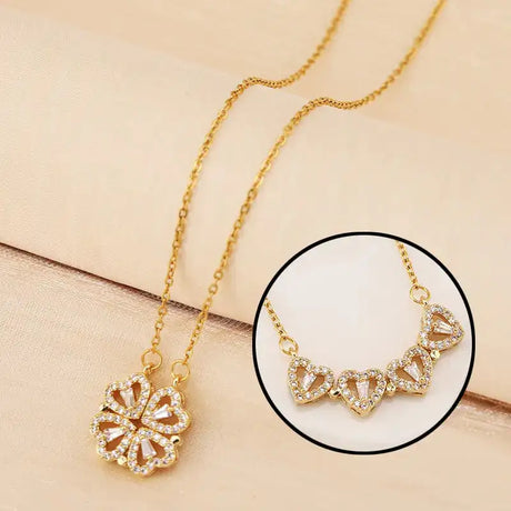Rose Gift Box with Four-Leaf Grass and Heart Necklaces - Lootquake