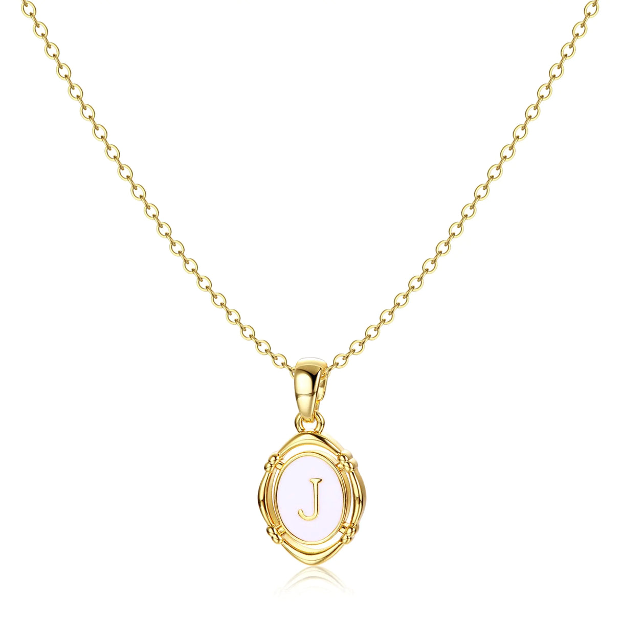 Krfy Gold Initial J Necklaces for Women - Dainty Charm Necklaces 14K Gold Plated Oval Letter White Enamel Personalized Name Necklaces for Women Trendy Gold Necklace Jewelry - Lootquake