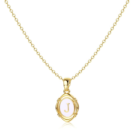 Krfy Gold Initial J Necklaces for Women - Dainty Charm Necklaces 14K Gold Plated Oval Letter White Enamel Personalized Name Necklaces for Women Trendy Gold Necklace Jewelry - Lootquake