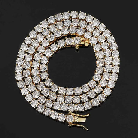 Hip Hop Jewelry Brass Setting CZ Tennis Chain Necklace Gold/Silver Color Iced Out AAAAA Cubic Zirconia Chain - Lootquake