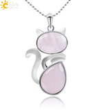 Cat Shape Natural Stone Necklaces With Beads Chain - Lootquake