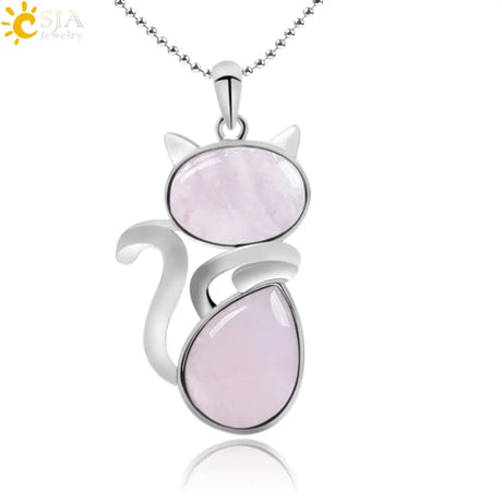 Cat Shape Natural Stone Necklaces With Beads Chain - Lootquake