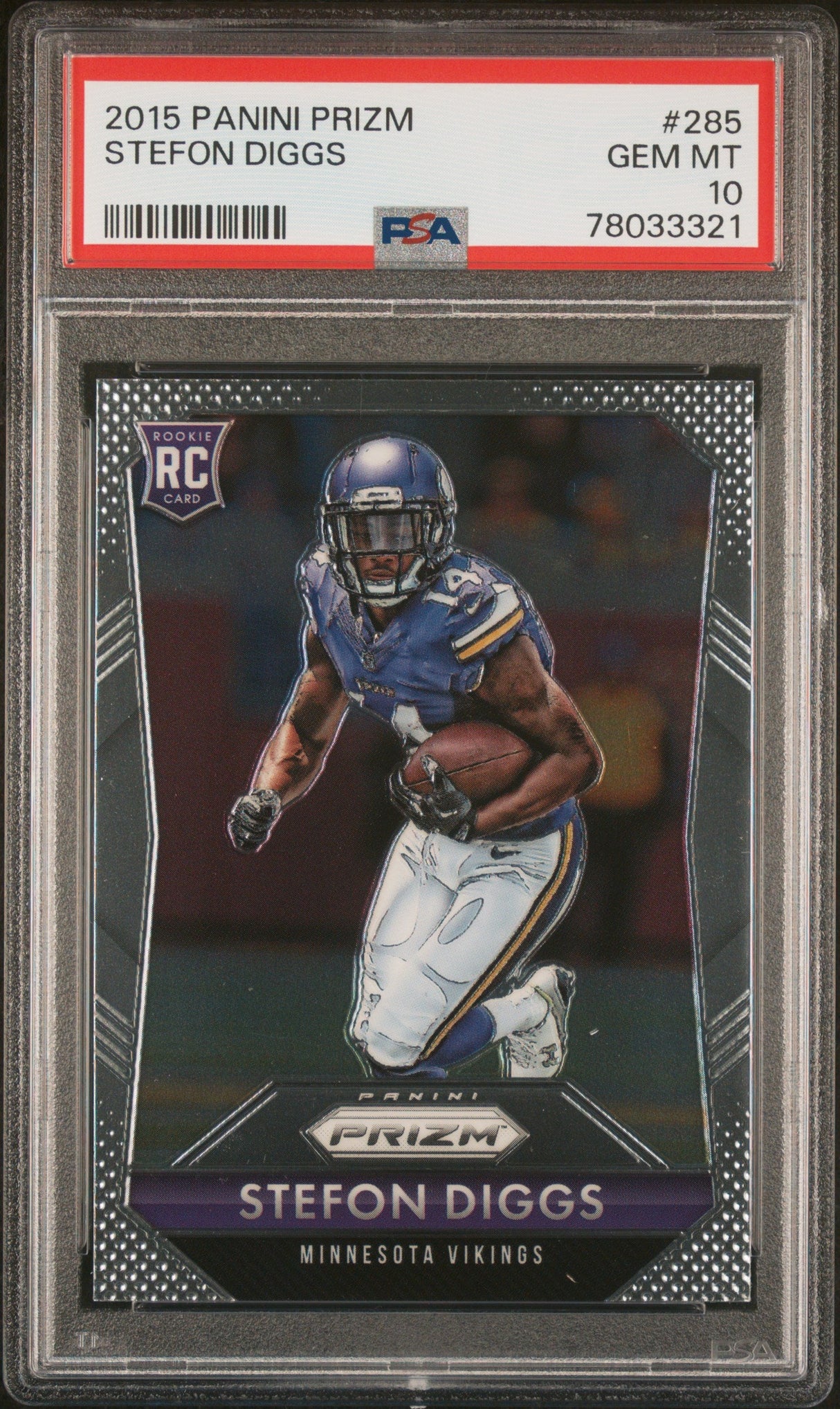 Tarjeta de fútbol Panini Prizm Stefon Diggs n.° 285 Rookie RC, clasificada en 2015, PSA 10 Gem Mint