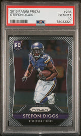 Tarjeta de fútbol Panini Prizm Stefon Diggs n.° 285 Rookie RC, clasificada en 2015, PSA 10 Gem Mint