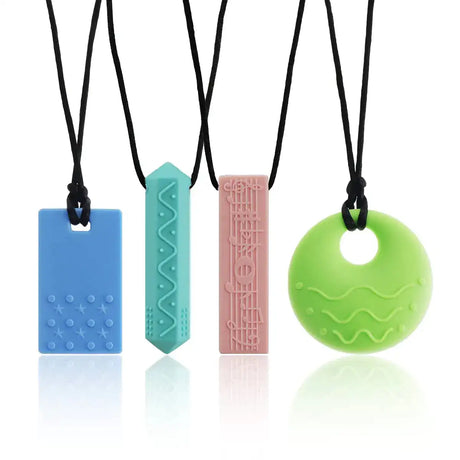 Sensory Chew Necklaces(4 Pack) for with ADHD Autism Biting Needs Oral Motor Chewy BPA Free Silicone chewlery Necklace（Color 2） - Lootquake