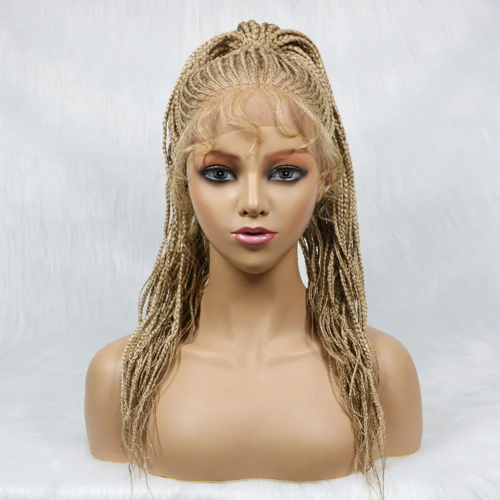 30" Braided Lace Front Wig for Black Women | African Braids with Baby Hair | Synthetic Glueless Mat Wig