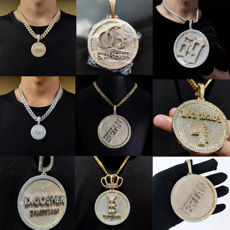 2024 3D Design Jewelry Copper 5A Zircon Bling Hip Hop Rapper Men Hip Hop Custom Letter Name Round Rectangle Pendant - Lootquake