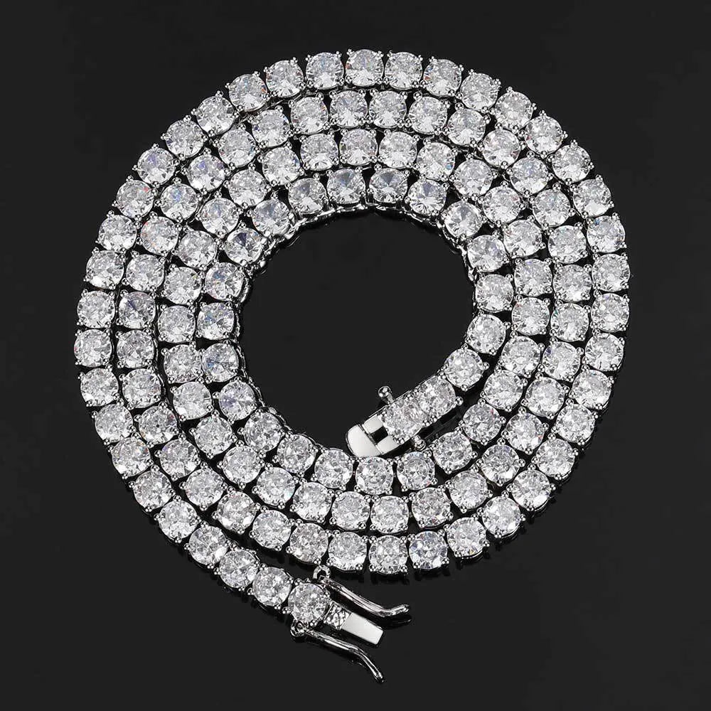 Hip Hop Jewelry Brass Setting CZ Tennis Chain Necklace Gold/Silver Color Iced Out AAAAA Cubic Zirconia Chain - Lootquake