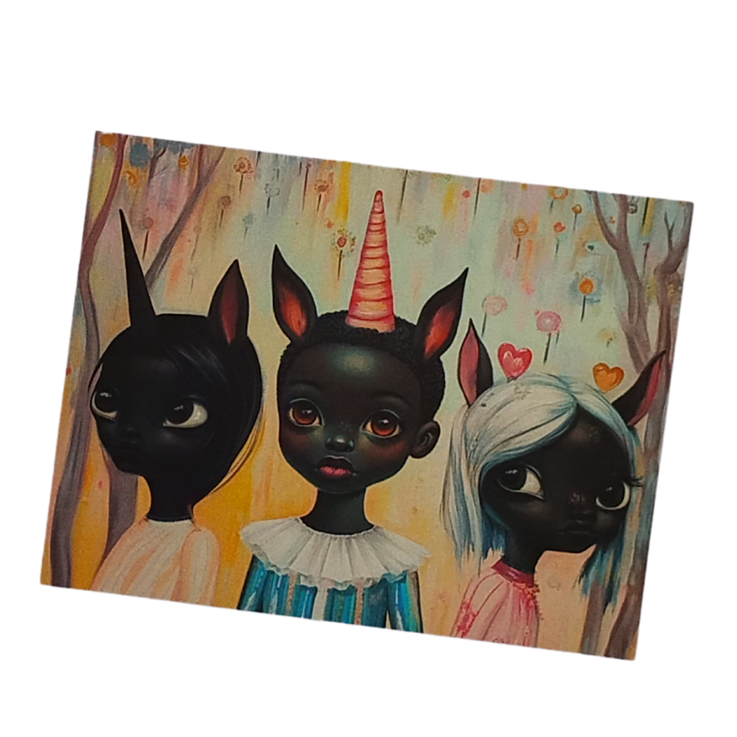 Black Art Postcard | Black Girl Unicorns + Forest Fantasy artwork