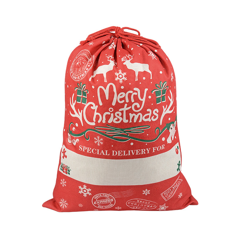 NNEDSZ 50x70cm Canvas Hessian Christmas Santa Sack Xmas Stocking Reindeer Kids Gift Bag, Red - Reindeer Gift